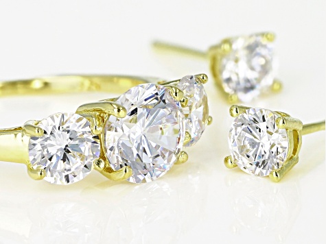 White Cubic Zirconia 18K Yellow Gold Over Silver Ring And