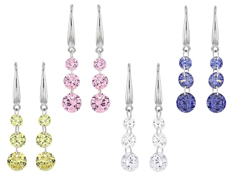 Blue/White/Yellow/Pink Cubic Zirconia Rhodium Over Silver Earrings 20.16ctw