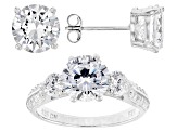 White Cubic Zirconia Rhodium Over Silver Earrings And Ring 10.94ctw