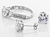 White Cubic Zirconia Rhodium Over Silver Earrings And Ring 10.94ctw