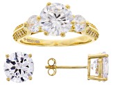 White Cubic Zirconia 18K Yellow Gold Over Silver Earrings And Ring 10.94ctw