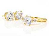 White Cubic Zirconia 18K Yellow Gold Over Silver Earrings And Ring 10.94ctw
