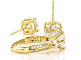 White Cubic Zirconia 18K Yellow Gold Over Silver Earrings And Ring 10.94ctw