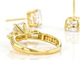 White Cubic Zirconia 18K Yellow Gold Over Silver Earrings And Ring 10.94ctw