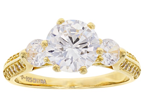 White Cubic Zirconia 18K Yellow Gold Over Silver Earrings And Ring 10.94ctw