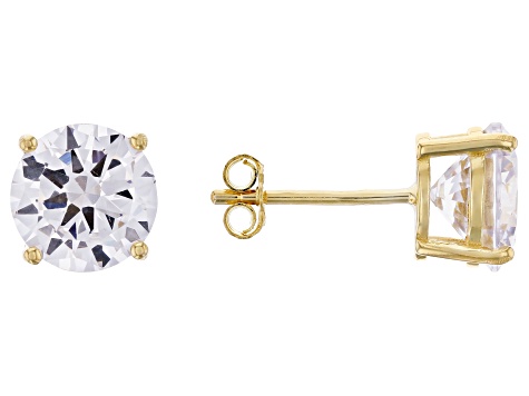 White Cubic Zirconia 18K Yellow Gold Over Silver Earrings And Ring 10.94ctw