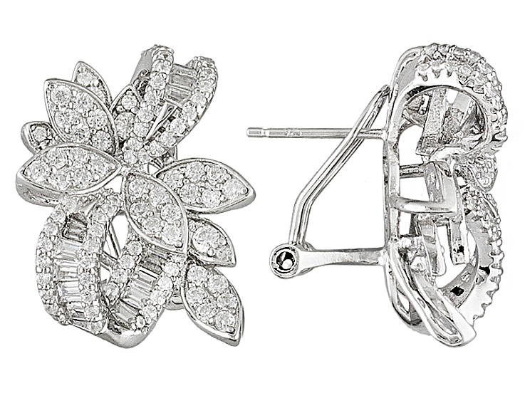 White Cubic Zirconia Rhodium Over Sterling Silver Earrings