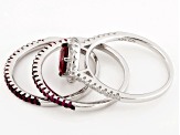 Red And White Cubic Zirconia Rhodium Over Silver Ring With Bands 2.21ctw