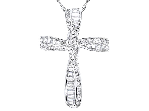White Cubic Zirconia Rhodium Over Silver Cross Pendant With Chain 2.34ctw