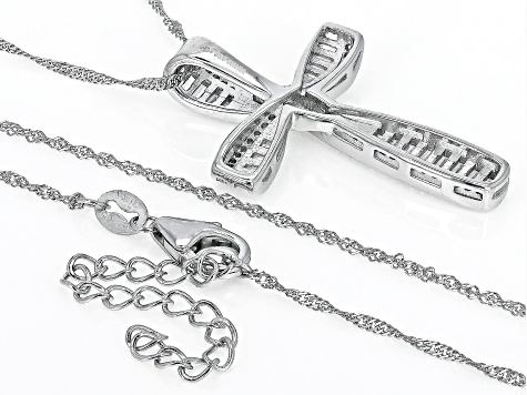 White Cubic Zirconia Rhodium Over Silver Cross Pendant With Chain 2.34ctw