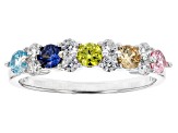 Blue, Yellow, Brown, Pink, White Cubic Zirconia Rhodium Over Sterling Silver Ring 1.31ctw