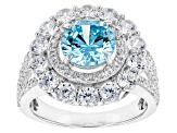Blue And White Cubic Zirconia Rhodium Over Sterling Silver Ring 6.27ctw