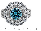 Blue And White Cubic Zirconia Rhodium Over Sterling Silver Ring 6.27ctw