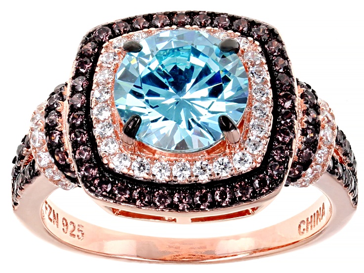 Blue Brown And White Cubic Zirconia 18k Rose Gold Over