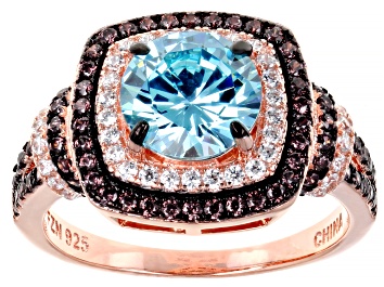 Picture of Blue Brown And White Cubic Zirconia 18k Rose Gold Over Sterling Silver Ring 4.32ctw