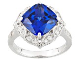 Blue And White Cubic Zirconia Rhodium Over Sterling Silver Ring 6.73ctw