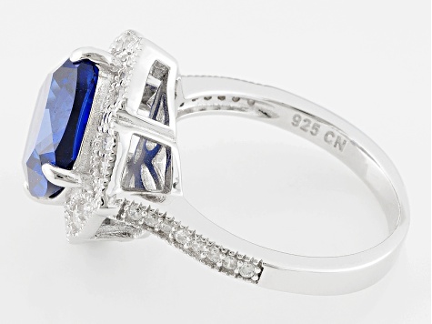 Blue And White Cubic Zirconia Rhodium Over Sterling Silver Ring 6.73ctw