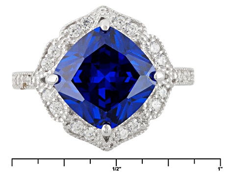 Blue And White Cubic Zirconia Rhodium Over Sterling Silver Ring 6.73ctw