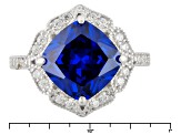 Blue And White Cubic Zirconia Rhodium Over Sterling Silver Ring 6.73ctw