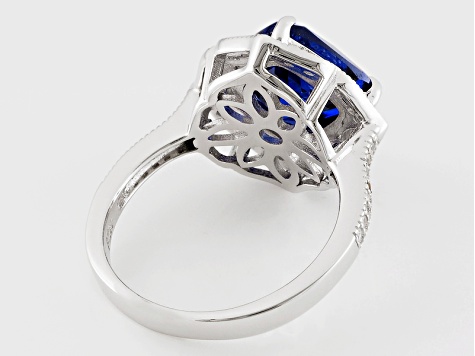 Blue And White Cubic Zirconia Rhodium Over Sterling Silver Ring 6.73ctw