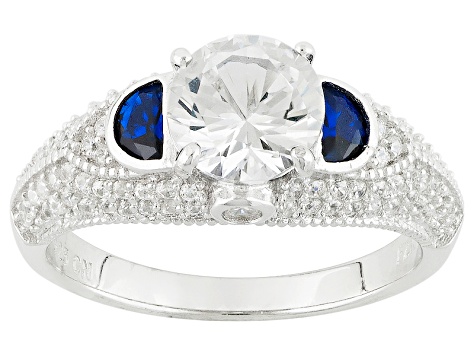 Blue And White Cubic Zirconia Rhodium Over Silver Ring 3.46ctw