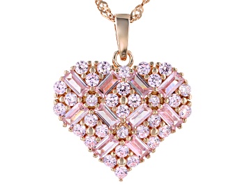 Picture of Pink Cubic Zirconia 18k Rose Gold Over Sterling Silver Heart Pendant with Chain 3.98ctw