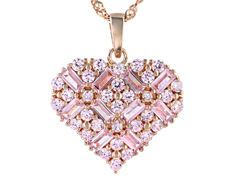 Pink Cubic Zirconia 18k Rose Gold Over Sterling Silver Heart Pendant with Chain 3.98ctw