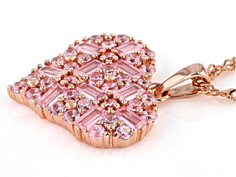 Pink and White Cubic Zirconia 18K Rose Gold Over Silver Heart Ring 3.59ctw