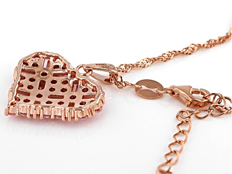 Pink Cubic Zirconia 18k Rose Gold Over Sterling Silver Heart Pendant with Chain 3.98ctw