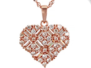 Champagne Cubic Zirconia 18K Rose Gold Over Sterling Silver Heart Pendant With Chain 3.98ctw