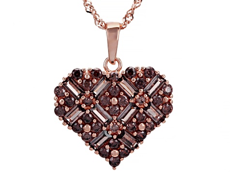 Mocha Cubic Zirconia 18K Rose Gold Over Sterling Silver Heart Pendant With Chain 3.98ctw