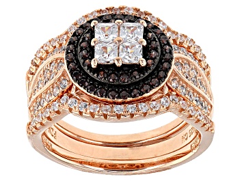 Picture of White And Brown Cubic Zirconia 18k Rose Gold And Black Rhodium Over Silver Ring With Bands 1.75ctw
