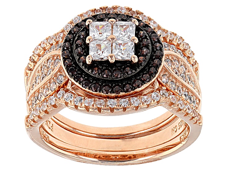 White And Brown Cubic Zirconia 18k Rose Gold And Black