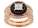 White And Brown Cubic Zirconia 18k Rose Gold And Black Rhodium Over Silver Ring With Bands 1.75ctw