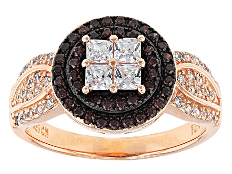 White And Brown Cubic Zirconia 18k Rose Gold And Black Rhodium Over Silver Ring With Bands 1.75ctw