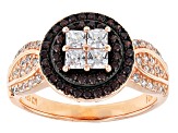 White And Brown Cubic Zirconia 18k Rose Gold And Black Rhodium Over Silver Ring With Bands 1.75ctw