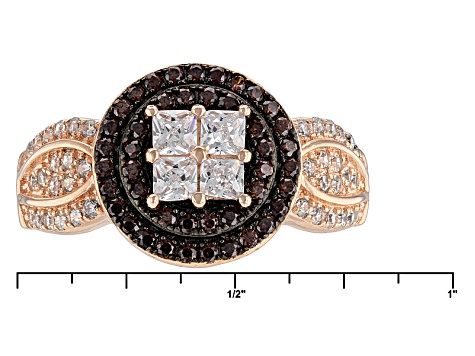 White And Brown Cubic Zirconia 18k Rose Gold And Black Rhodium Over Silver Ring With Bands 1.75ctw