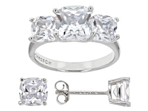 White Cubic Zirconia Rhodium Over Sterling Silver Ring And Earrings 8.69ctw