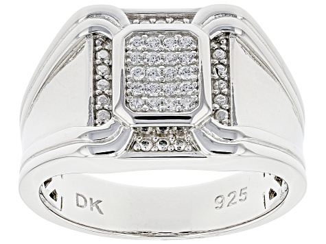 White Cubic Zirconia Rhodium Over Sterling Silver Men's Ring 0.34ctw