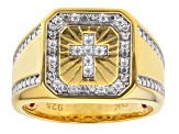 White Cubic Zirconia 18K Yellow Gold Over Sterling Silver Men's Cross Ring 0.37ctw