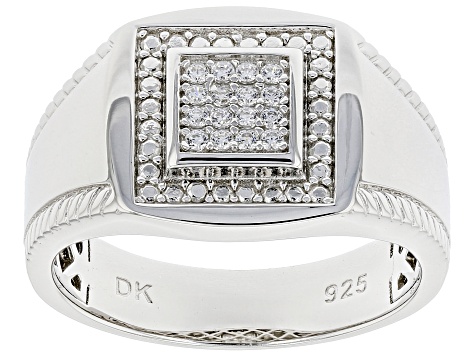 White Cubic Zirconia Rhodium Over Sterling Silver Men's Ring 0.30ctw ...