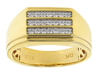 White Cubic Zirconia 18K Yellow Gold Over Sterling Silver Men's Ring 0.61ctw