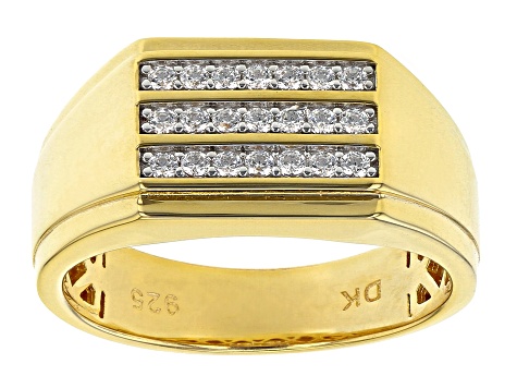 White Cubic Zirconia 18K Yellow Gold Over Sterling Silver Men's Ring 0 ...