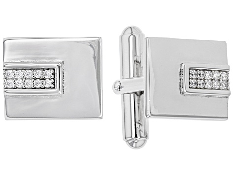 White Cubic Zirconia Rhodium Over Sterling Silver Men's Cufflinks 0.34ctw