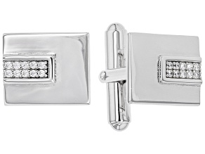 White Cubic Zirconia Rhodium Over Sterling Silver Men's Cufflinks 0.34ctw