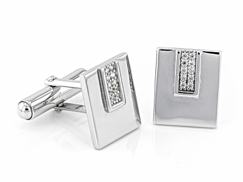 White Cubic Zirconia Rhodium Over Sterling Silver Men's Cufflinks 0.34ctw