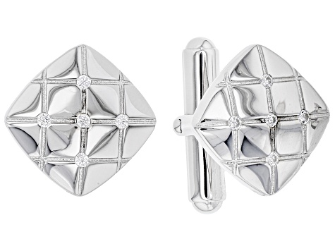 White Cubic Zirconia Rhodium Over Sterling Silver Men's Cufflinks 0.29ctw