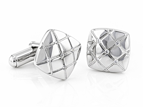 White Cubic Zirconia Rhodium Over Sterling Silver Men's Cufflinks 0.29ctw