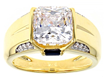Picture of White Cubic Zirconia And Lab Created Blue Sapphire 18K Yellow Gold Over Sterling Silver Men's Ring
