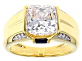 White Cubic Zirconia And Lab Created Blue Sapphire 18K Yellow Gold Over Sterling Silver Men's Ring